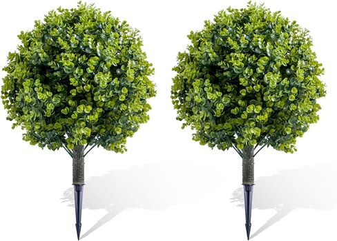 23.6 in Artificial Topiary Tree with Ground Spike,Artificial Eucalyptus Topiary Plant with Ground Stake for Indoor and Outdoor Decor, Set of 4 in Saudi Arabia