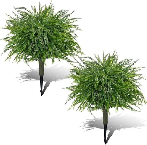 مجموعة توبياري خارجية مقاس 60.96 سم مكونة من شجرتين كرويتين اصطناعيتين مع سرخس للشجيرات المزيفة المقاومة للأشعة فوق البنفسجية للشرفة الأمامية مع ارتفاع لديكور فناء الحديقة in Kuwait