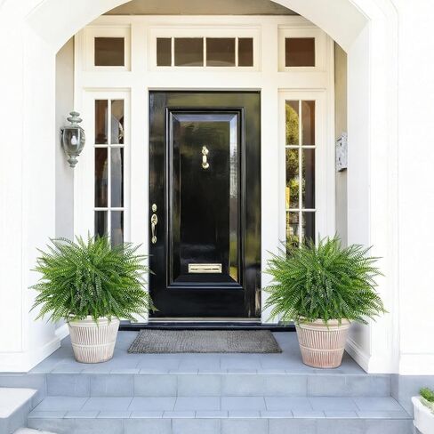 مجموعة توبياري خارجية مقاس 60.96 سم مكونة من شجرتين كرويتين اصطناعيتين مع سرخس للشجيرات المزيفة المقاومة للأشعة فوق البنفسجية للشرفة الأمامية مع ارتفاع لديكور فناء الحديقة in Kuwait