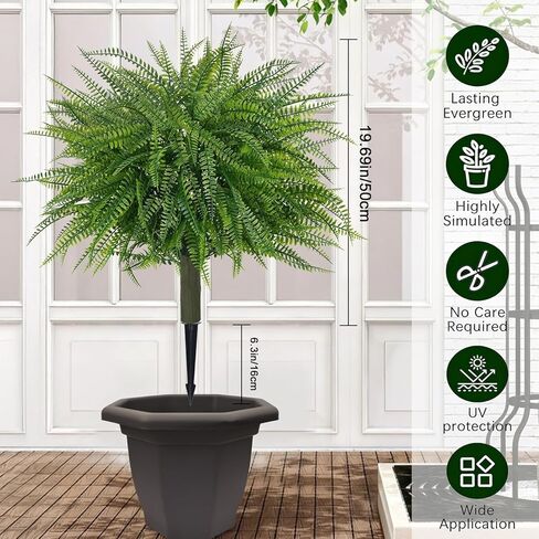 مجموعة توبياري خارجية مقاس 60.96 سم مكونة من شجرتين كرويتين اصطناعيتين مع سرخس للشجيرات المزيفة المقاومة للأشعة فوق البنفسجية للشرفة الأمامية مع ارتفاع لديكور فناء الحديقة in Kuwait