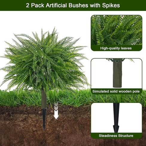 مجموعة توبياري خارجية مقاس 60.96 سم مكونة من شجرتين كرويتين اصطناعيتين مع سرخس للشجيرات المزيفة المقاومة للأشعة فوق البنفسجية للشرفة الأمامية مع ارتفاع لديكور فناء الحديقة in Kuwait