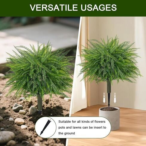 مجموعة توبياري خارجية مقاس 60.96 سم مكونة من شجرتين كرويتين اصطناعيتين مع سرخس للشجيرات المزيفة المقاومة للأشعة فوق البنفسجية للشرفة الأمامية مع ارتفاع لديكور فناء الحديقة in Kuwait