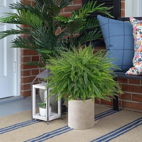 مجموعة توبياري خارجية مقاس 60.96 سم مكونة من شجرتين كرويتين اصطناعيتين مع سرخس للشجيرات المزيفة المقاومة للأشعة فوق البنفسجية للشرفة الأمامية مع ارتفاع لديكور فناء الحديقة in Kuwait