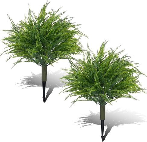 مجموعة توبياري خارجية مقاس 60.96 سم مكونة من شجرتين كرويتين اصطناعيتين مع سرخس للشجيرات المزيفة المقاومة للأشعة فوق البنفسجية للشرفة الأمامية مع ارتفاع لديكور فناء الحديقة in Kuwait