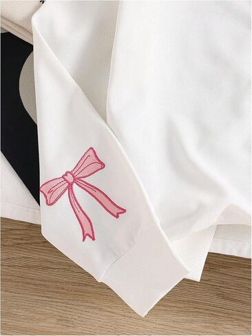 سويت شيرت بقلنسوة برسومات القوس للفتيات خفيف الوزن، قمصان علوية لطيفة من طراز Preppy Coquette in Saudi Arabia