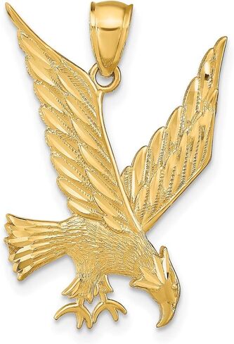 14k Yellow Gold Eagle Pendant for Men in Mid-Flight, High Polish Statement Jewelry with Detailed Design, Symbol of Freedom and Strength, Bold American Patriotic Wildlife Necklace Charm 28 mm x 19 mm in Saudi Arabia