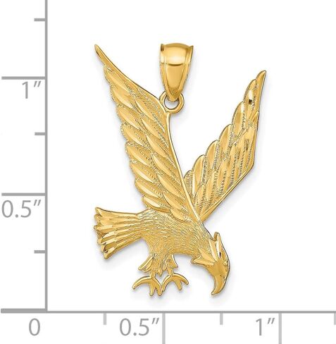 14k Yellow Gold Eagle Pendant for Men in Mid-Flight, High Polish Statement Jewelry with Detailed Design, Symbol of Freedom and Strength, Bold American Patriotic Wildlife Necklace Charm 28 mm x 19 mm in Saudi Arabia