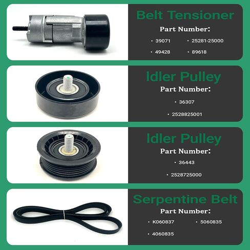 Belt Tensioner With Belt With Idler Pulley Fits 2011-2014 Sonata,2012-2014 Tucson,2013-2014 Santa Fe Sport,2011-2015 Kia Optima/Sportage,2014-2015 Sorento 2.0L 2.4L Replacement 2528125000 in Kuwait