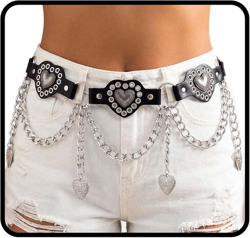 ELABEST Gothic Leather Waist Chain Belt Y2K Heart Charm Chains Tassel Jewelry for Women in Saudi Arabia