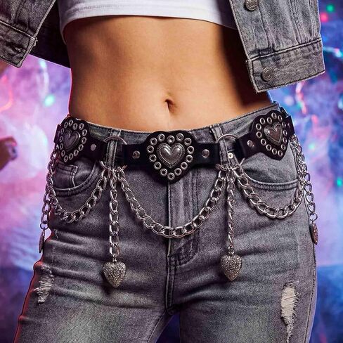 ELABEST Gothic Leather Waist Chain Belt Y2K Heart Charm Chains Tassel Jewelry for Women in Saudi Arabia