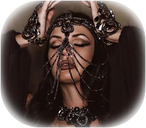 أقنعة حجاب شرابة من حجر الراين، سلسلة الجبهة، مهرجان الهالوين، سلاسل وجه العين، قناع تنكر، مجوهرات الوجه للنساء in Saudi Arabia