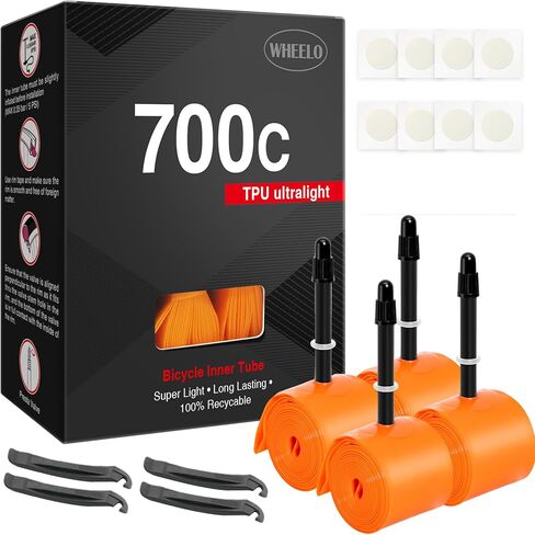 WHEELO 4-Pack TPU 700C×18-32C Bike Inner Tube: Lightweight Road Bicycle Tube with 45/65/85mm Presta Valves (Include 8PCS Bike Tube Patch Repair Kit) in Saudi Arabia