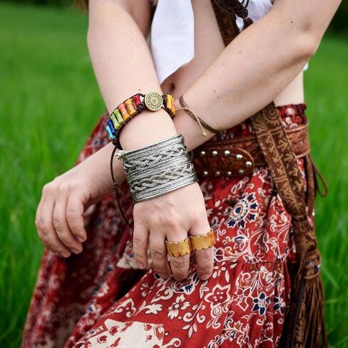 Kenning 2 Pcs 7 Chakra Bracelets for Women Handmade Natural Jasper Stone with Adjustable Real Leather Strand Healing Bead Bracelet Women Men Boho Friendship Jewelry in Saudi Arabia