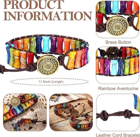 Kenning 2 Pcs 7 Chakra Bracelets for Women Handmade Natural Jasper Stone with Adjustable Real Leather Strand Healing Bead Bracelet Women Men Boho Friendship Jewelry in Saudi Arabia