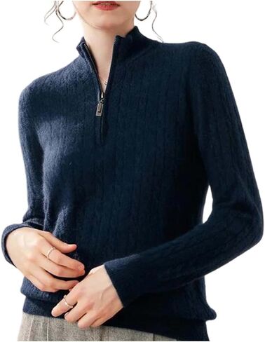 Women's Cashmere Sweater Half Zip Pullover Long Sleeve Cable Knit High Neck Winter Warm Top in Saudi Arabia