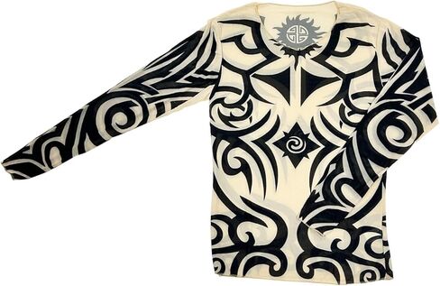 Men's See through Fake Tattoo Tribal Inspired Print Long Sleeve T Shirt Tops Cosplay Party Costume in Kuwait