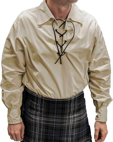 Men’s Long Sleeve Shirt, Jacobite Ghillie Shirt for Kilts, w/Leather Tie in Saudi Arabia