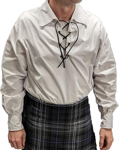 قميص رجالي بأكمام طويلة، قميص Jacobite Ghillie للكيلات، مع ربطة عنق جلدية in Kuwait