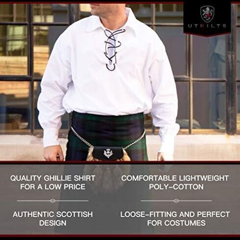 Men’s Long Sleeve Shirt, Jacobite Ghillie Shirt for Kilts, w/Leather Tie in Saudi Arabia