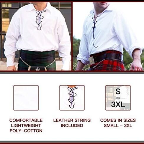 Men’s Long Sleeve Shirt, Jacobite Ghillie Shirt for Kilts, w/Leather Tie in Saudi Arabia