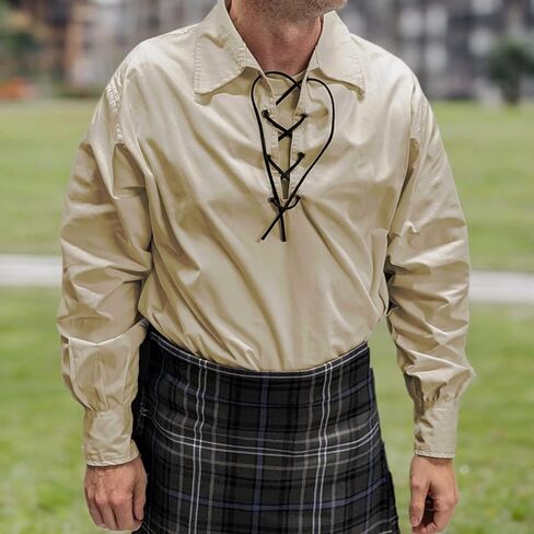 Men’s Long Sleeve Shirt, Jacobite Ghillie Shirt for Kilts, w/Leather Tie in Saudi Arabia
