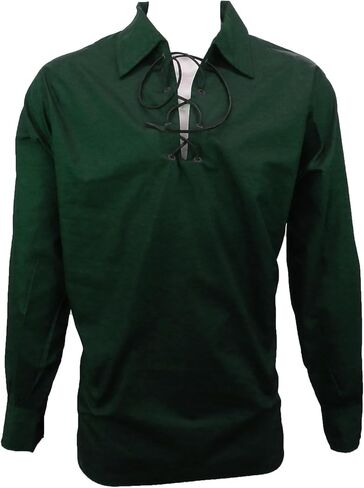 Men’s Long Sleeve Shirt, Jacobite Ghillie Shirt for Kilts, w/Leather Tie in Saudi Arabia
