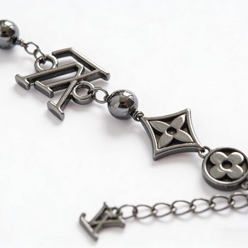 سوار سلسلة مطرز باللون الأسود من المعدن - مجوهرات عصرية من الفولاذ المقاوم للصدأ قابلة للتعديل للنساء والرجال in Kuwait