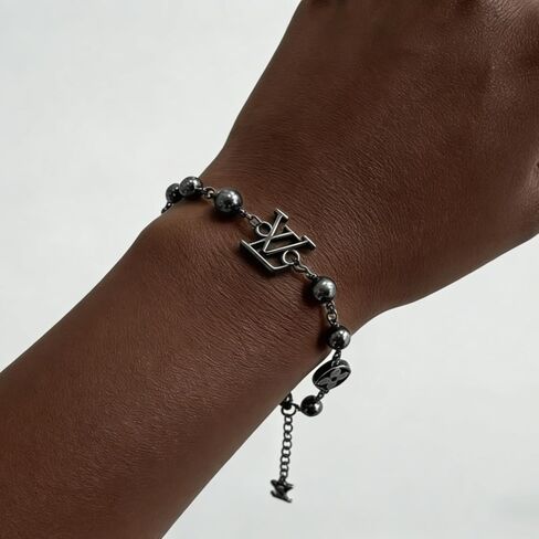 سوار سلسلة مطرز باللون الأسود من المعدن - مجوهرات عصرية من الفولاذ المقاوم للصدأ قابلة للتعديل للنساء والرجال in Kuwait