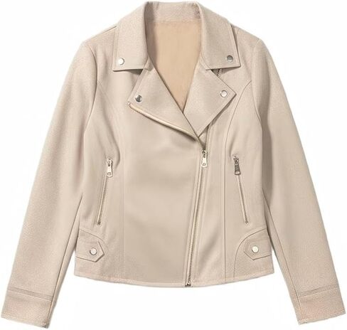 Women's Suede Moto Jacket, Asymmetric Zip, Long Sleeve, Biker Style with Fake Pockets in Saudi Arabia