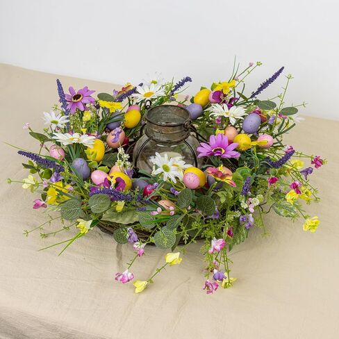 إكليل عيد الفصح الاصطناعي 22 بوصة أكاليل عيد الفصح للباب الأمامي إكليل البيض الملون مع الزهور والأوراق الخضراء لربيع وصيف جدار الشرفة المزرعة in Kuwait