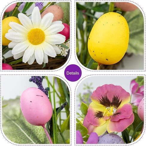 إكليل عيد الفصح الاصطناعي 22 بوصة أكاليل عيد الفصح للباب الأمامي إكليل البيض الملون مع الزهور والأوراق الخضراء لربيع وصيف جدار الشرفة المزرعة in Kuwait