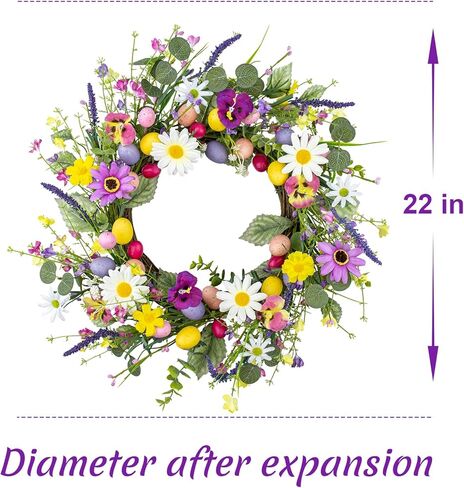 إكليل عيد الفصح الاصطناعي 22 بوصة أكاليل عيد الفصح للباب الأمامي إكليل البيض الملون مع الزهور والأوراق الخضراء لربيع وصيف جدار الشرفة المزرعة in Kuwait