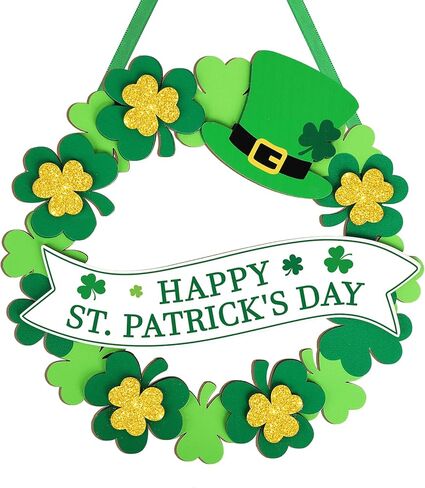 Wooden St Patricks Day Wreaths for Front Door Decoration Shamrock Door Sign Wall Signs Clover Spring Decoration, Irish Sign Welcome Hanging for Home Decor Party Outdoor Indoor Supply 3D Glitter in Saudi Arabia