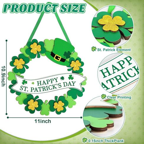 Wooden St Patricks Day Wreaths for Front Door Decoration Shamrock Door Sign Wall Signs Clover Spring Decoration, Irish Sign Welcome Hanging for Home Decor Party Outdoor Indoor Supply 3D Glitter in Saudi Arabia