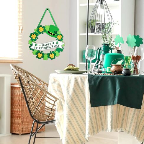 Wooden St Patricks Day Wreaths for Front Door Decoration Shamrock Door Sign Wall Signs Clover Spring Decoration, Irish Sign Welcome Hanging for Home Decor Party Outdoor Indoor Supply 3D Glitter in Saudi Arabia