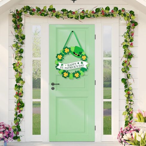 Wooden St Patricks Day Wreaths for Front Door Decoration Shamrock Door Sign Wall Signs Clover Spring Decoration, Irish Sign Welcome Hanging for Home Decor Party Outdoor Indoor Supply 3D Glitter in Saudi Arabia
