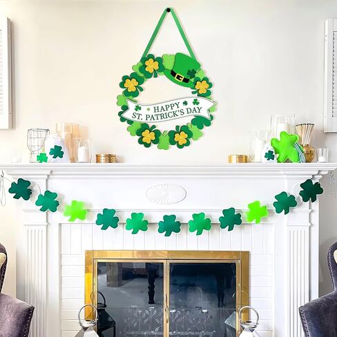 Wooden St Patricks Day Wreaths for Front Door Decoration Shamrock Door Sign Wall Signs Clover Spring Decoration, Irish Sign Welcome Hanging for Home Decor Party Outdoor Indoor Supply 3D Glitter in Saudi Arabia