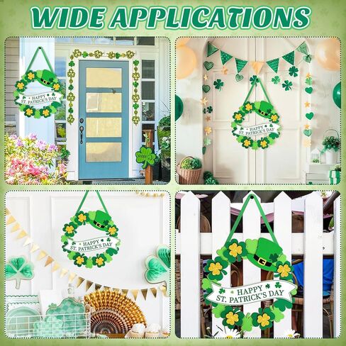 Wooden St Patricks Day Wreaths for Front Door Decoration Shamrock Door Sign Wall Signs Clover Spring Decoration, Irish Sign Welcome Hanging for Home Decor Party Outdoor Indoor Supply 3D Glitter in Saudi Arabia