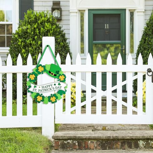 Wooden St Patricks Day Wreaths for Front Door Decoration Shamrock Door Sign Wall Signs Clover Spring Decoration, Irish Sign Welcome Hanging for Home Decor Party Outdoor Indoor Supply 3D Glitter in Saudi Arabia