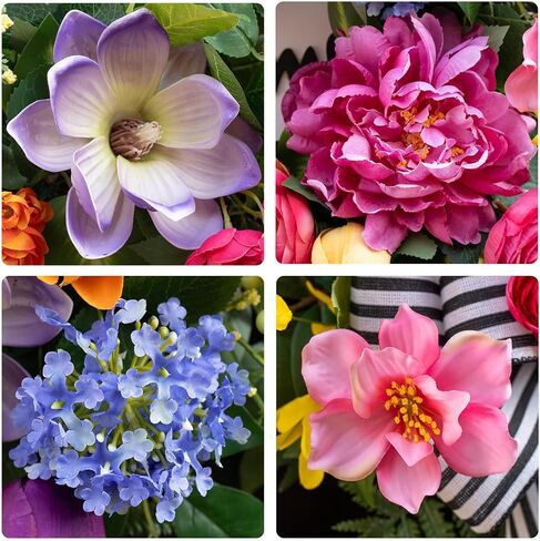 Spring Wreaths for Front Door Outside– 24 Inch Spring Door Wreath with Pink Peonies, Roses,Blue Hydrangeas&Yellow Tulips,Colorful Welcome Summer Wreaths for Front Door Porch & Entryway Decor in Kuwait