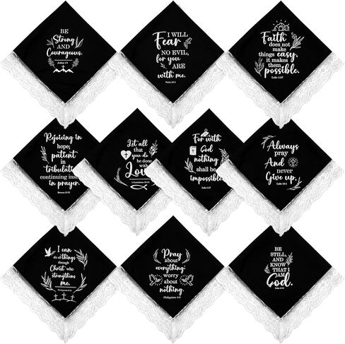Frienda 10 Pcs 23 in Christian Lap Scarf for Women Church Black Handkerchief Lace Cotton Lap Cover Skirt for Lady Bible Verse Christian in Saudi Arabia