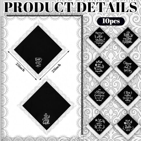 Frienda 10 Pcs 23 in Christian Lap Scarf for Women Church Black Handkerchief Lace Cotton Lap Cover Skirt for Lady Bible Verse Christian in Saudi Arabia