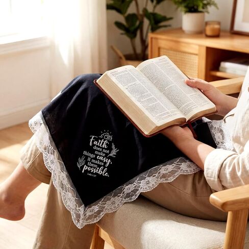 Frienda 10 Pcs 23 in Christian Lap Scarf for Women Church Black Handkerchief Lace Cotton Lap Cover Skirt for Lady Bible Verse Christian in Saudi Arabia