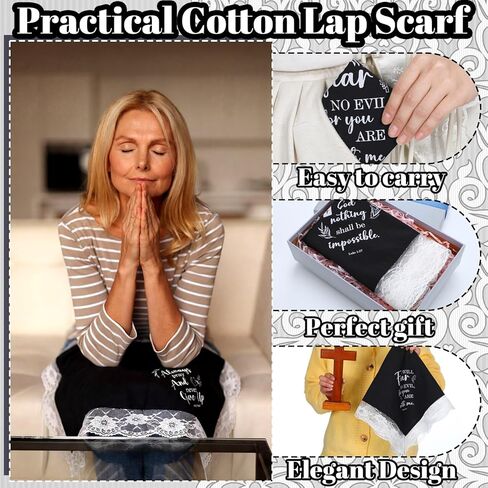 Frienda 10 Pcs 23 in Christian Lap Scarf for Women Church Black Handkerchief Lace Cotton Lap Cover Skirt for Lady Bible Verse Christian in Saudi Arabia