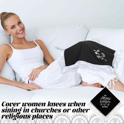 Frienda 10 Pcs 23 in Christian Lap Scarf for Women Church Black Handkerchief Lace Cotton Lap Cover Skirt for Lady Bible Verse Christian in Saudi Arabia