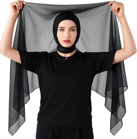Geyoga Instant Chiffon Hijab 3-in-1 Hijab Scarf for Women Muslim Soft Long Head Scarf Wrap with Built-in Magnets and Undercap in Saudi Arabia