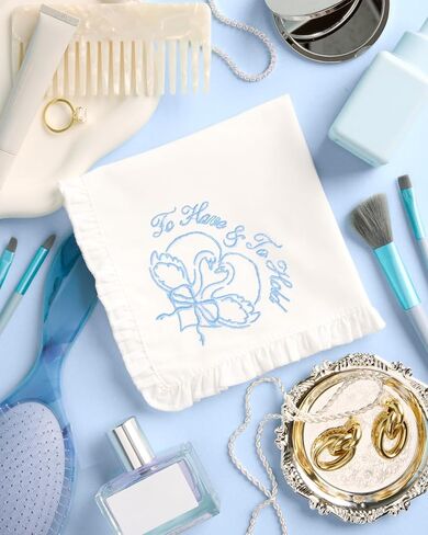 xo, Fetti To Have And To Hold Handkerchief | Bachelorette Swan, Bridal Shower, Wedding, Something Blue, Ruffle Edge, Embroidered, Bride Gift, Glam, Bride to Be, Love, Bow in Saudi Arabia