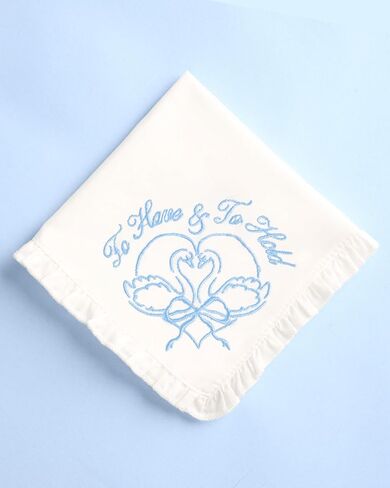 xo, Fetti To Have And To Hold Handkerchief | Bachelorette Swan, Bridal Shower, Wedding, Something Blue, Ruffle Edge, Embroidered, Bride Gift, Glam, Bride to Be, Love, Bow in Saudi Arabia