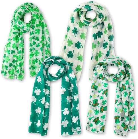 4Pcs St. Patrick's Day Scarves Green Shamrock Clover Irish Scarf Accessories for Women Lightweight Satin Holiday Clothing Parade Party Supplies Accessories Gifts in Saudi Arabia