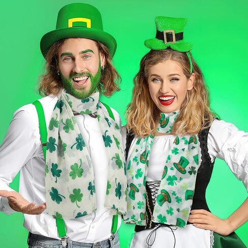 4Pcs St. Patrick's Day Scarves Green Shamrock Clover Irish Scarf Accessories for Women Lightweight Satin Holiday Clothing Parade Party Supplies Accessories Gifts in Saudi Arabia